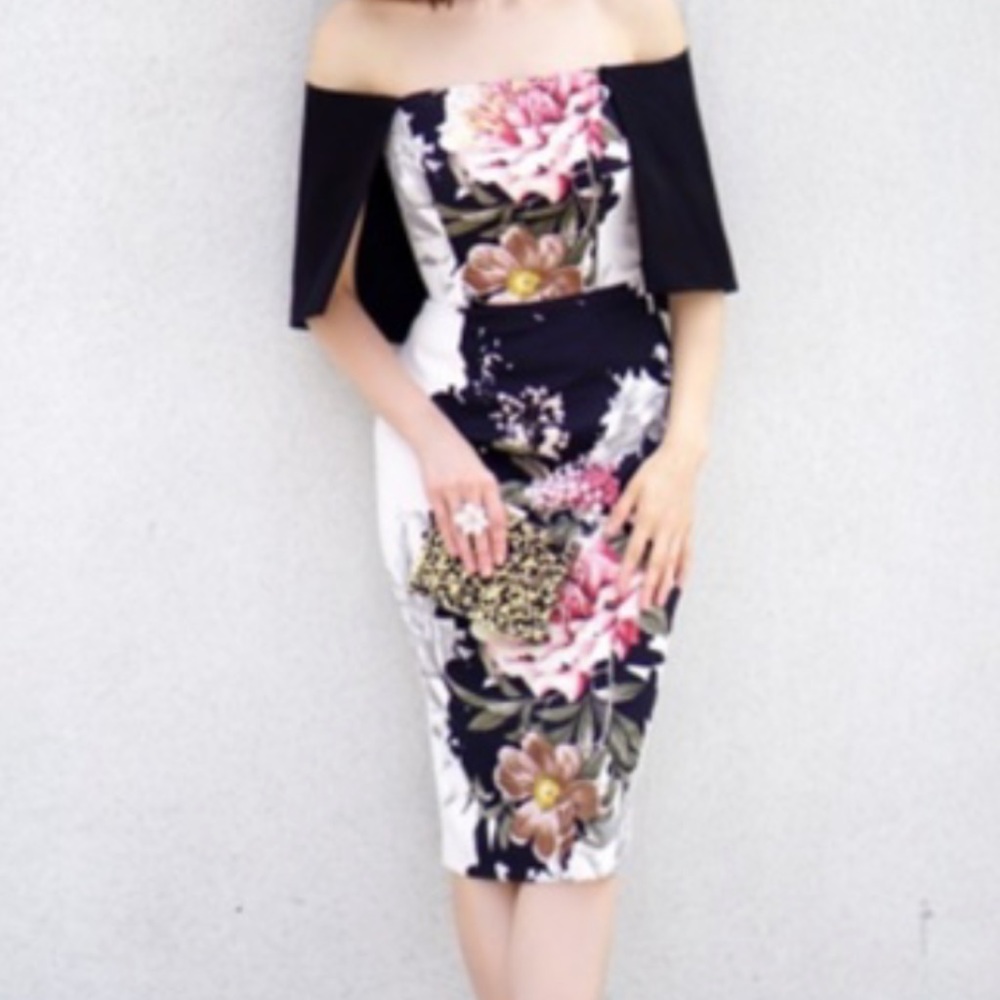 Black halo sheath floral cocktail dress - Picture 4 of 7